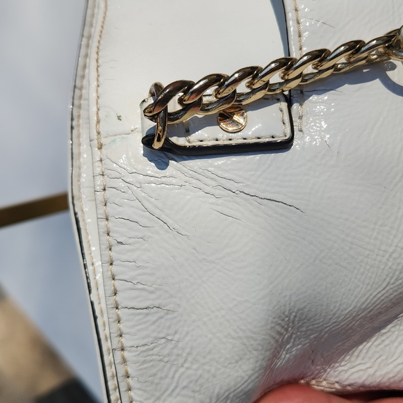 Michael Kors Patent Leather White and Gold Shoulder Tote - Picture 9 of 16